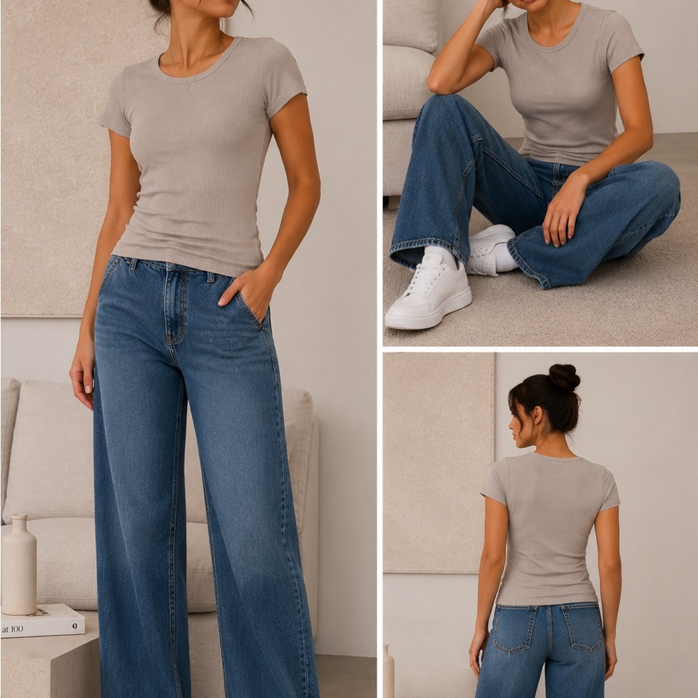 Lucky Brand Ribbed Crewneck Tee in Taupe